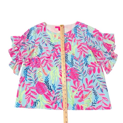 Lilly Pulitzer Darlah Top Womens Size M Pink Blue Ruffles Resortwear Colorful - Picture 12 of 14