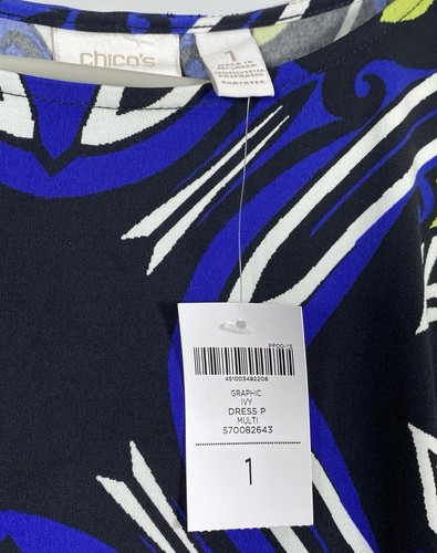 NWT Chicos Graphic Ivy Dress Womens 1 US M Knee Length Black Blue Green Office - Picture 6 of 7