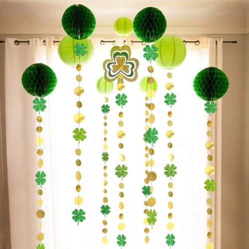 Cheerland Green Shamrock Garland St Patricks Day Decorations - 4 Leaf Clover - Picture 6 of 7