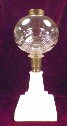 Composite Kerosene Oil Lamp Sewing Milk Glass Base Clear Font Swirls Big Antique - Picture 3 of 11