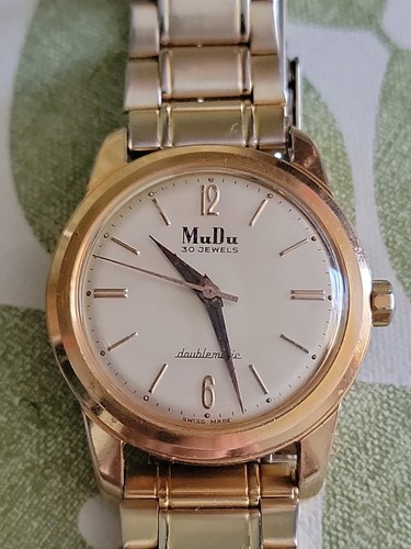 Reloj Pulsera Retro Doublematic Vintage Años 60 MuDu 30 Joyas Automático Hecho en Suiza - Imagen 2 de 9