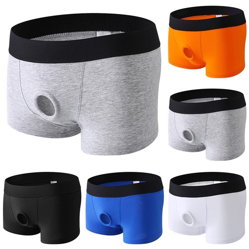 Stylish Men's Hole Cotton Boxer Briefs Low Waist Underpants Blue M 2XL - Foto 1 di 20