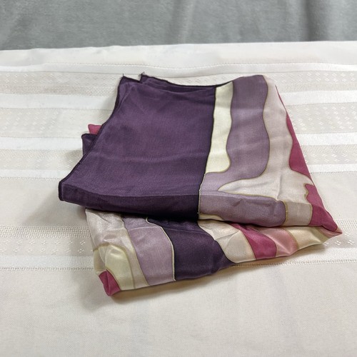 Vintage Hand Rolled 100% Silk Scarf Purple 30” Square Made In France - Picture 3 of 6