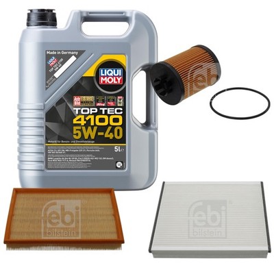 FEBI BILSTEIN Inspektionspaket 5L LIQUI MOLY Top Tec 4100 5W-40 für Opel Meriva