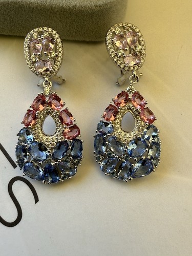 Real 925 Silver Teardrop Blue Pink Ring Sz 8 Necklace Earring Ladies Girls Set - Picture 4 of 6