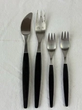 LOT OF 4 Gense FOCUS DELUXE BLACK Stainless 18-8 Wood Sweden 3x forks & 1 knife