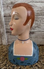 Cabeza de maniquí pintada con ropa azul busto estilo MCM vintage