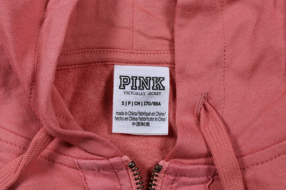 ROSA Victoria's Secret Sudadera con Capucha Mujer Pequeña Recortada Cremallera Completa Sudadera con Capucha Foto 4 de 4