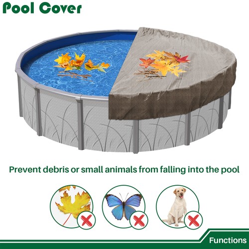 6-18ft Brown Above Ground Pool Covers Round Winter Safety Covers Swimming Pool - Picture 6 of 8