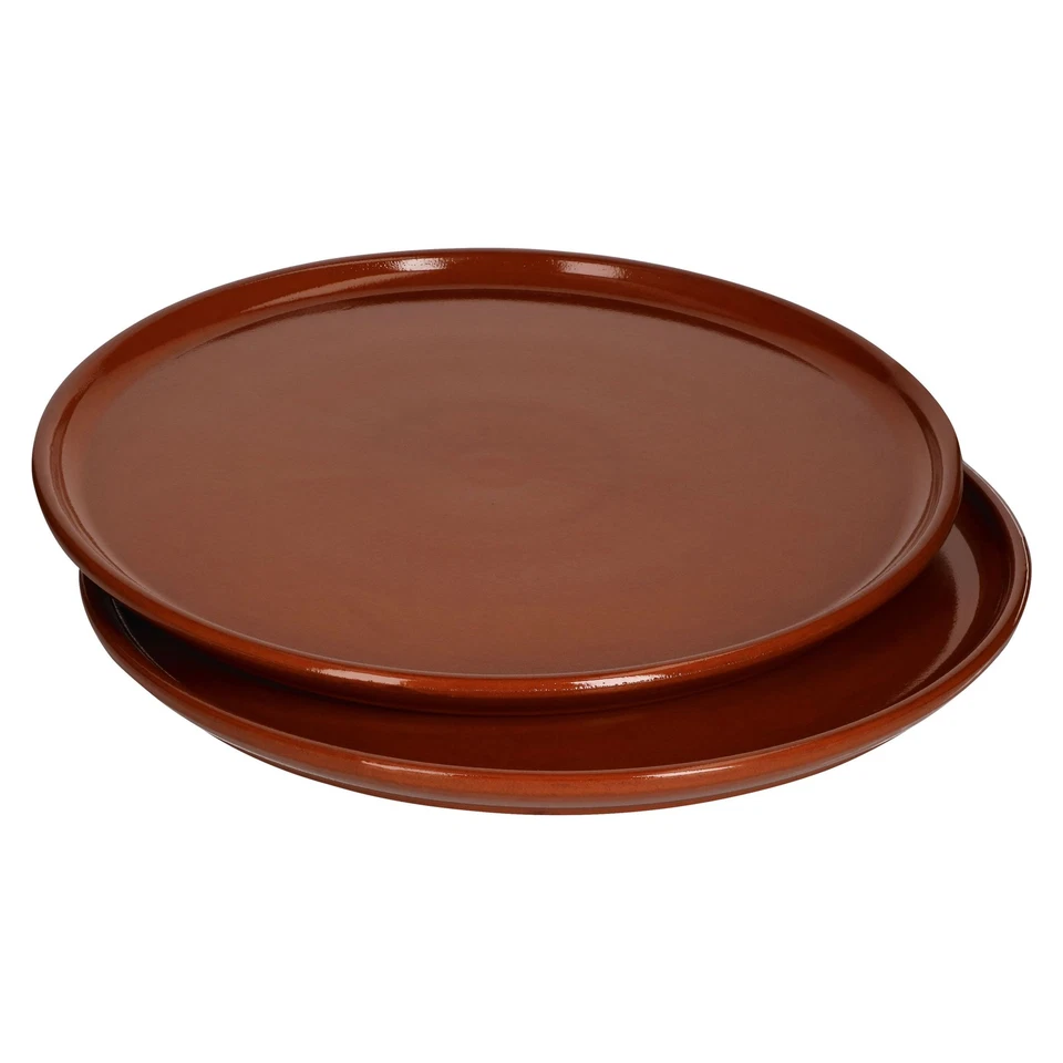 2er-Set Pizzateller Tonteller Ø 32 cm Speiseteller mediterran XL-Servierplatte - Bild 2 von 4