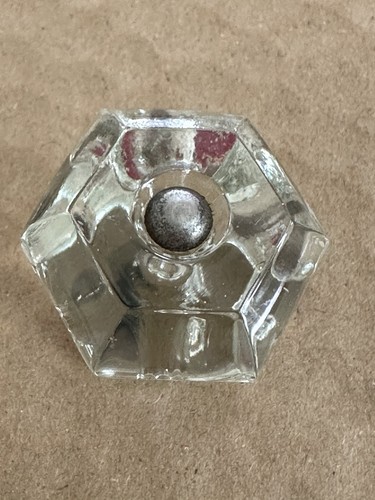 Two Antique Vintage Hexagon Crystal Glass Door Drawer Knobs, Nuts, & Bolts 1920 - Picture 3 of 10