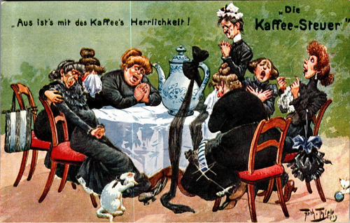 AK KÜNSTLERKARTE SIG. ARTHUR THIELE KAFFE STEUER COL. UM 1910