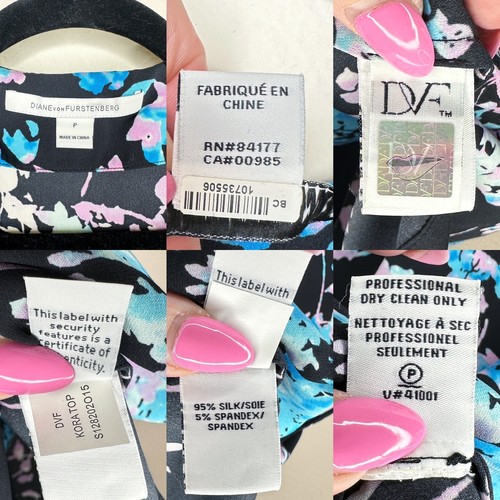 Diane Von Furstenberg Kora Black Floral Daze Sky Mauve Silk Oversized Blouse Top - Picture 12 of 14