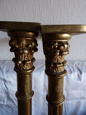 Paar Antike Korinthische Säulen Aus Goldbeschichtetem Holz 19. Jahrhundert XIX