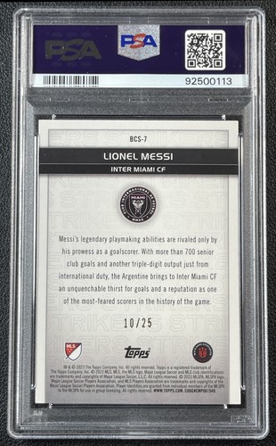 JSY# LIONEL MESSI PSA 9 2023 TOPPS MLS BCS-7 BIG CITY STRIKERS ORANGE JSY# 10/25 - Picture 2 of 2