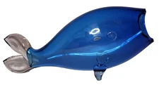 Blenko Glass 971L 20 in Jumbo Fish Whale Vase Sculpture Azure Blue Please Read