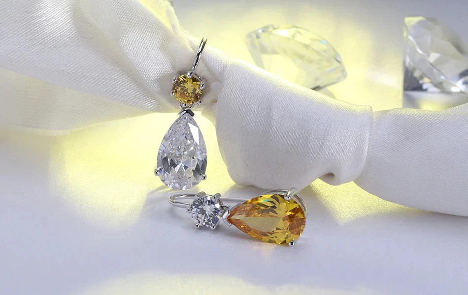 2ct Natural Citrine & Diamond Elegant Teardrop Drop Earring 14k Solid White Gold Foto 3 de 4