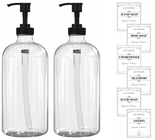 Sunrise Premium 16 Oz Clear Glass Soap Dispenser with Pump 2 Pack, Thick - Picture 2 of 8
