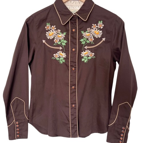 Vintage Roper Ranch Wear Embroidered Western Pearl Snap Shirt Brown Daisy Small - Picture 11 of 11