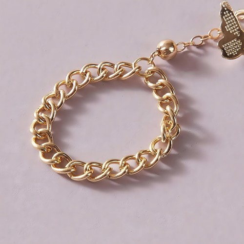 Gold Schmetterling Ring Kette Armband für Damen Kette Herz Fingerarmband glänzend L - Bild 4 von 7