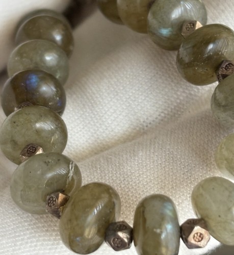 Vintage Sterling Silver Labradorite Bead Bracelet 8inch Toggle 10mm wide 925 23g - Picture 2 of 16