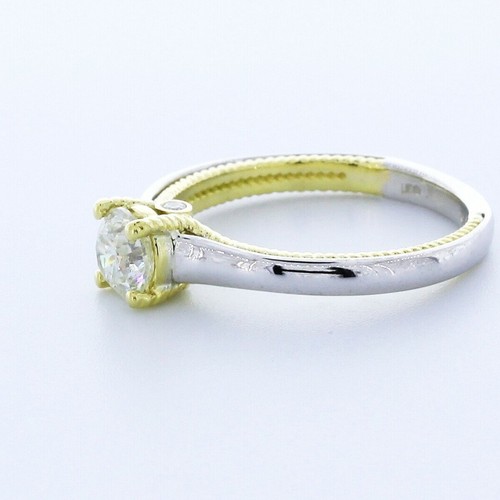 0.9 CT NATURAL DIAMOND K/VS2 ROUND CUT 14K YELLOW GOLD PRONG VINTAGE ACCENT RING - Picture 2 of 3