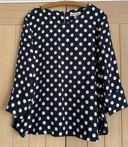 Phase Eight Navy / White Spot Blouse size 16 excellent used condition