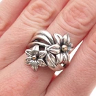 Krypell 925 Sterling Silver 14K Gold Vintage Lily Flower Oxidized Ring Size 6.5