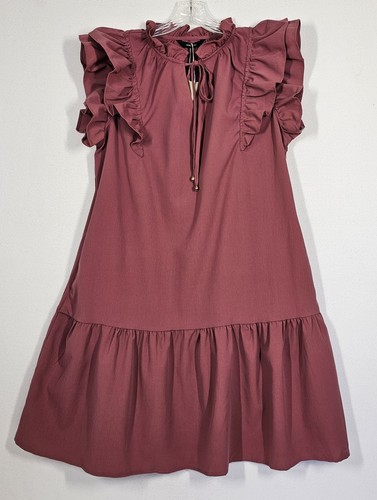 Feminine V Neck Ruffle Sleeve Mini Dress Large Pockets Dusty Rose Boho Spring