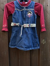 Vintage Dora The Explorer Denim Dress With Red Long Sleeve Shirt 5T