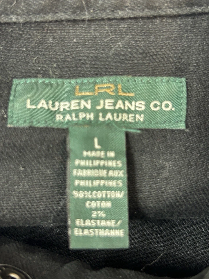 Chaqueta de Moto Lauren Ralph Lauren Jeans Co. para Mujer Grande Negra Algodón Bolsillos con Cremallera Foto 3 de 4