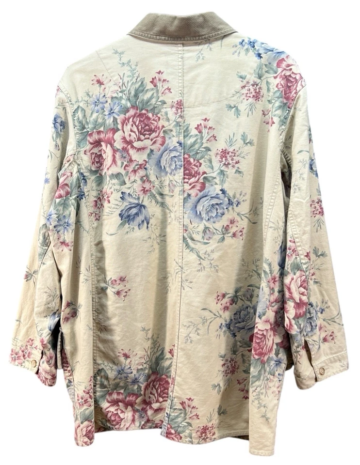 Abrigo Chaqueta Vintage Coldwater Creek Plus 2X Floral Granero Cuello Terciopelo Lona Foto 2 de 4