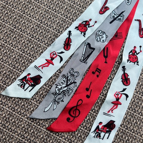 Vintage Pure Silk Tri-Tie Japan Baar Beards Inc Women’s Hair Tie Scarf Music! - Picture 2 of 8