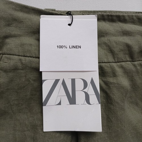 NWT ZARA 100% Linen Pleated Wide-leg Pants Khaki Green 8372/473 Size M - Picture 4 of 4