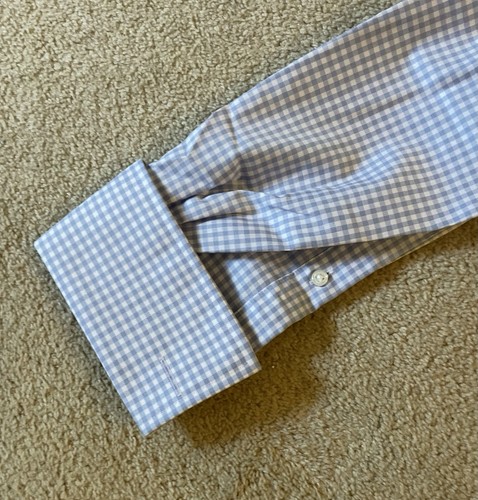 TM Lewin Blue Checked Shirt 15.5" Collar, Slim Fit Non Iron - Picture 4 of 7