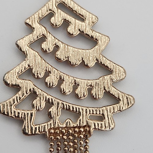 Vintage Christmas Tree Rhinestone Dangle Earrings–Gold Tone Pierced Holiday Gift - Picture 11 of 14