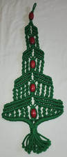 Vintage Macrame Christmas Tree Wall Hanging Boho 1970 s Green w/ Red Beads 23