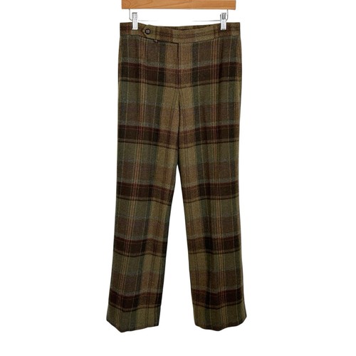 Lauren Ralph Lauren Black Label 100% Wolle kariert weites Bein Hose Gr. 4 braun