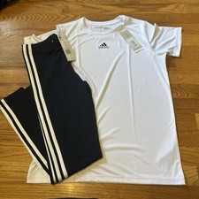 Adidas NEW WITH TAGS, KIDS White T-Shirt and Navy Blue Leggings Set, Sizes L