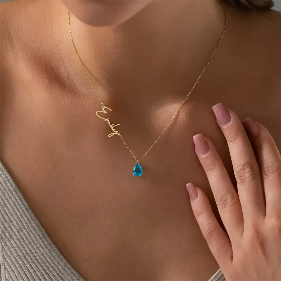 Personalisierte Namenskette mit Geburtsstein – Gold/Silber, Script, 40–45 cm - Bild 2 von 4