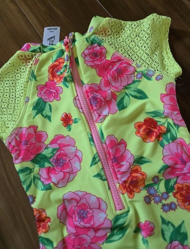 Art Class Girls Floral Crochet Zip Up Swimsuit Bathing Suit S 6/7 Rash Guard - Picture 5 of 5
