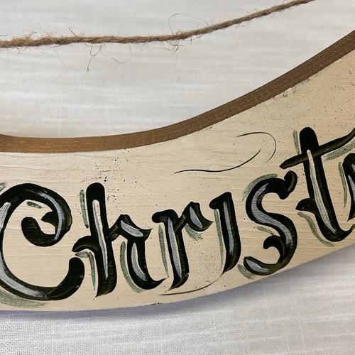 Vintage Frohe Weihnachten Holz Hängeschild Deko handbemalt rustikal Volkskunst Stechpalme - Bild 12 von 18