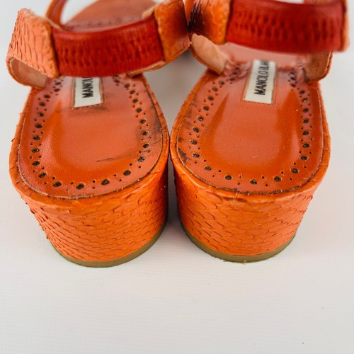 Manolo Blahnik Orange Dora Snake Sandals Size 39 1/2 / 9.5 - Picture 5 of 10