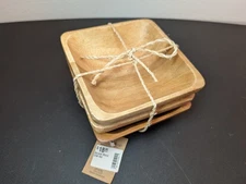 NWT Creative Co-Op Square Wood Bowls Dish Set (3) 4.75"x4.75"