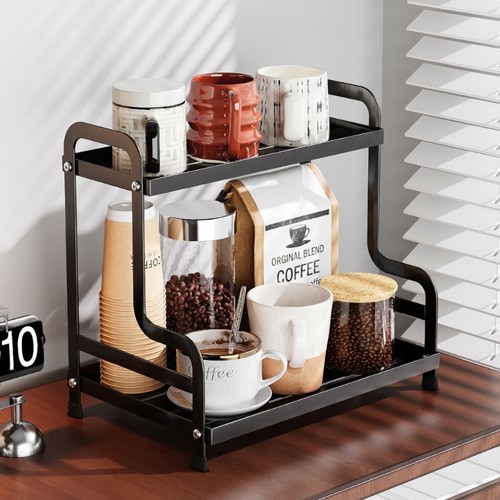 Practical Coffee Mugs Organizer 2 Tiers Storage Shelf for Kitchen and Bathroom - Picture 5 of 8