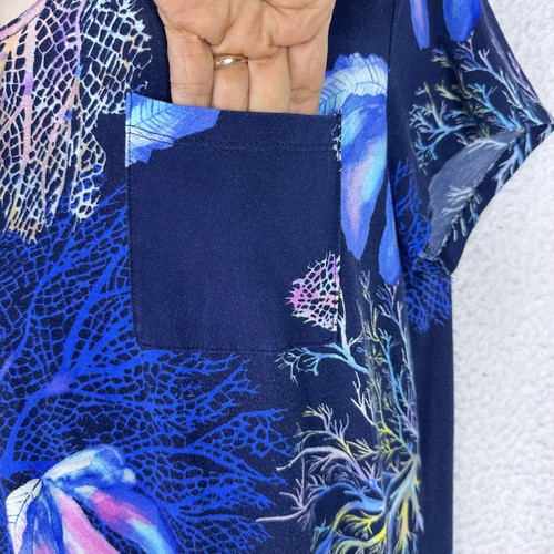 Soma Maxi Dress Womens XL Navy Blue Pink Sea Coral Pocket Lounge Gown Pajama - Picture 6 of 14