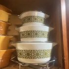 Vintage Pyrex VERDE SQUARE Casserole Set (473, 474-B & 475-B) with Lids