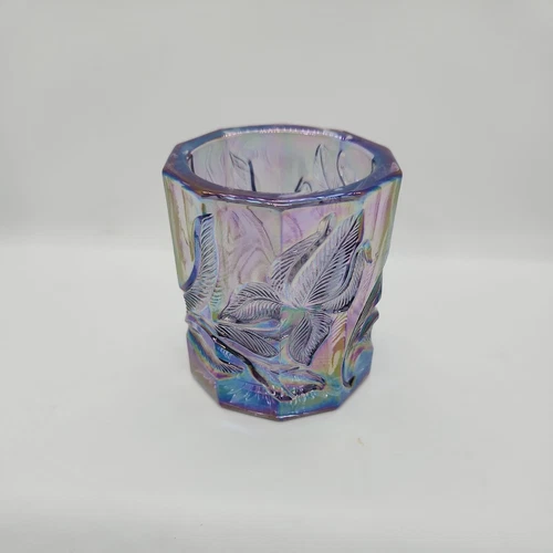 Vintage Fenton Carnival Glass Votive Purple & Blue Iris Pattern 2.5"
