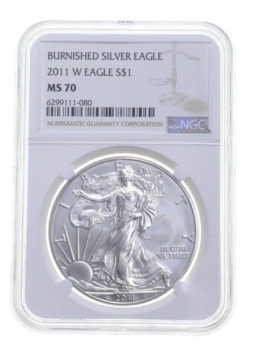MS70 2011 W BURNISHED SILVER EAGLE NGC CLASSIC BROWN LABEL *8281