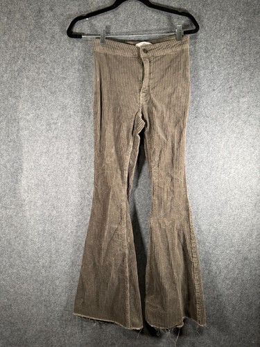 Kancan Pants Women 25 Gray High Rise Corduroy Super Flare Western Festival Boho - Picture 2 of 9